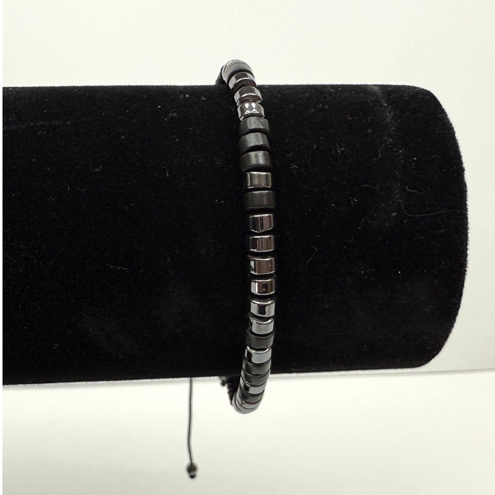 Hematite Disc Beads Bracelet Adjustable Black Macrame Band Fashion Jewelry